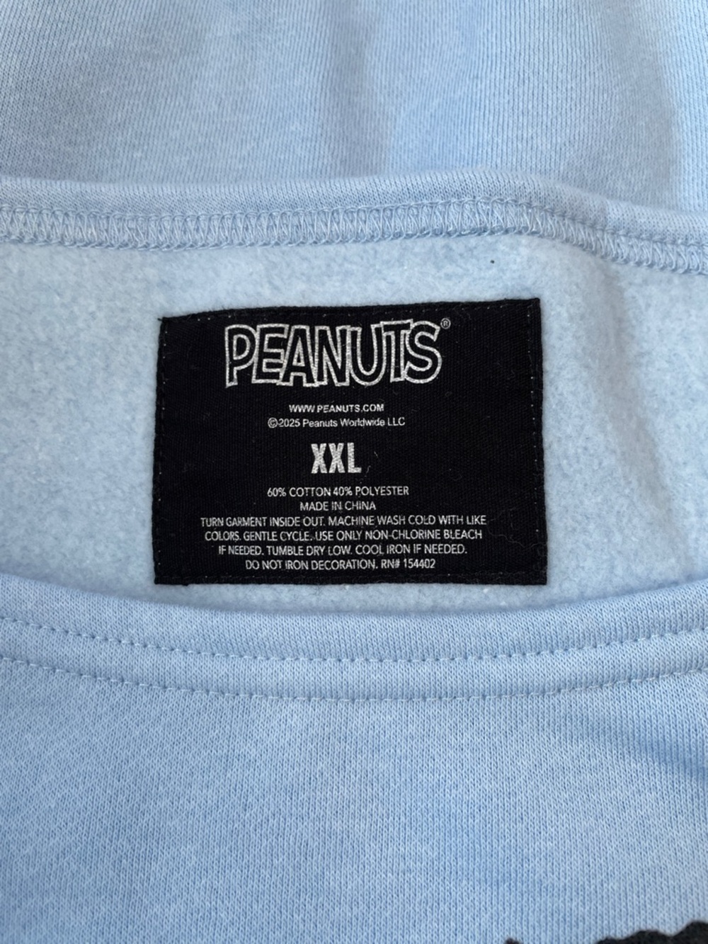NWT Peanuts Light Blue Off-Shoulder Sweatshirt with Pink Bow Snoopy.  See XXL. - Picture 3 of 5